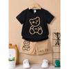 Комплект из 2 предметов: футболка с коротким рукавом и шорты для мальчиков с милым медвежонком и забавными буквами - удобная летняя детская одежда