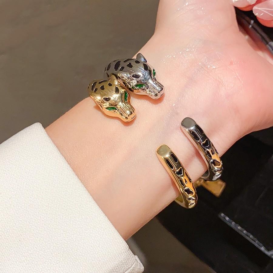 18k Leopard Animal Jewelry Cuff Bracelet With Zirconia Accents For Elegant Women