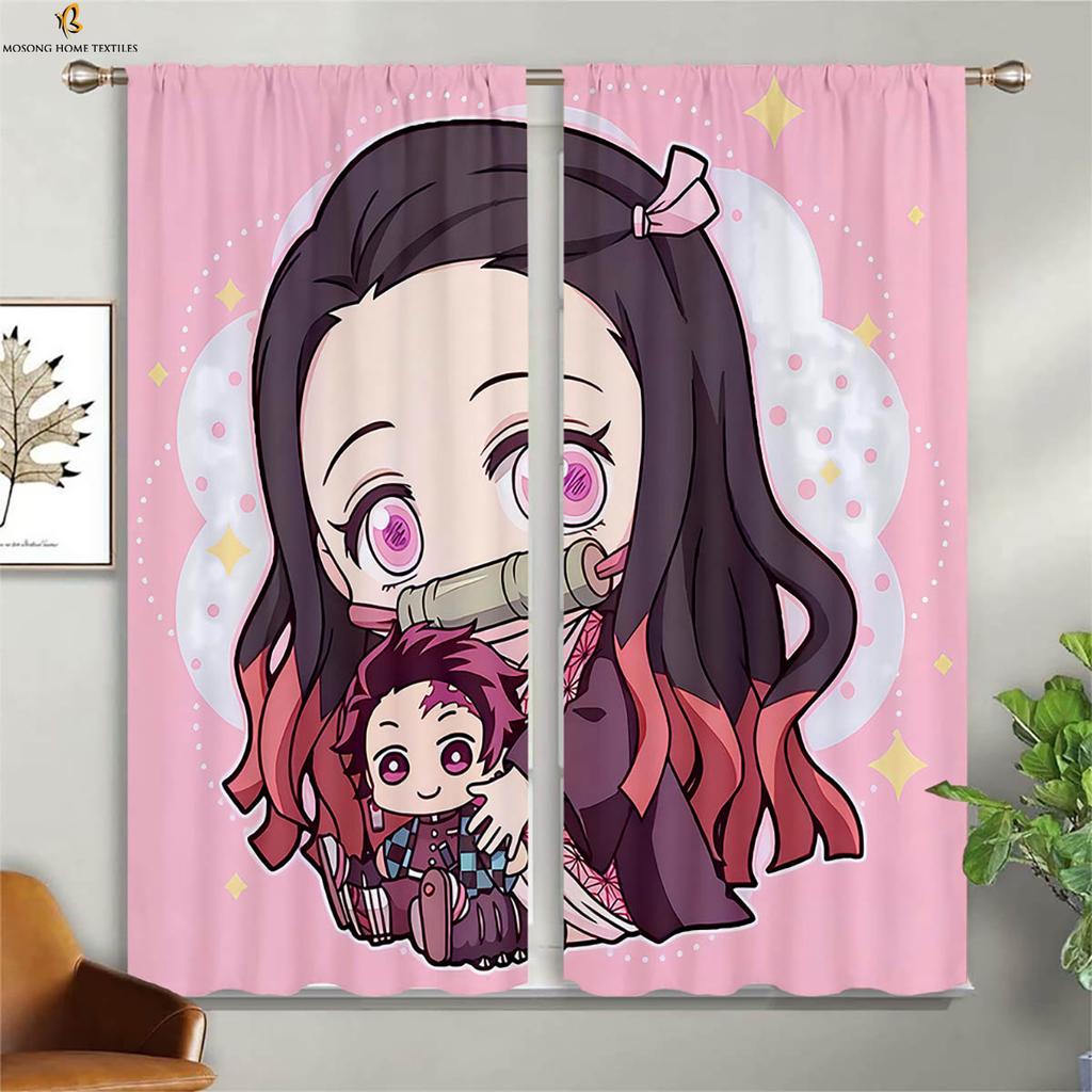 Japanese Anime Cartoon Printed Curtains Suitable For Children's Room, Living Room, Study Room Blackout Curtains 2 Pieces