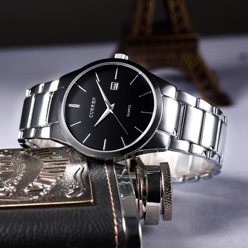 CURREN Men Watch Waterproof Top Brand Luxury Calendar Fashion Male Clock Stainless Steel Sport Men Wristwatch Clear 8106