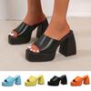 Fashion Women's Shoes Cross Open Toe Thick Soled Women's Slippers  Slip Square Heel High-Heeled Sandals