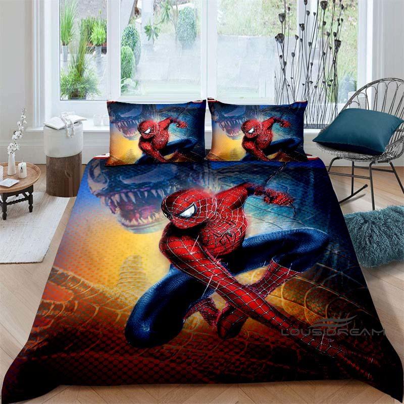 Cartoon pattern duvet cover and pillowcase bedding set, bedroom decoration for boys and girls, Spider-Man themed gift for childr