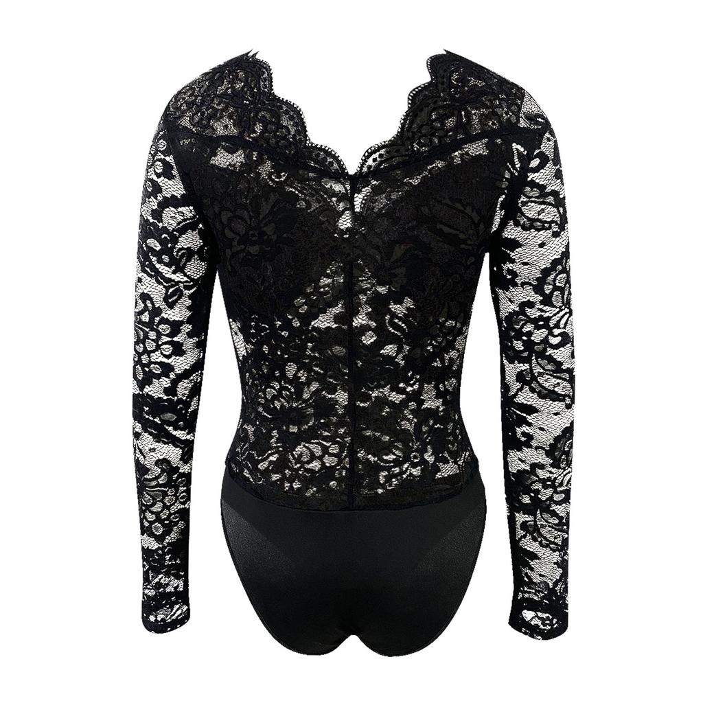 Кружевной сексуальный комбинезон с v-образным вырезом, цельный