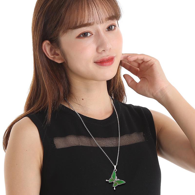 Fashion Feminine Charm Butterfly Temperature-Sensitive Color-Changing Necklace O-Shaped Stainless Steel Necklace, Foreign Trade Jewelry