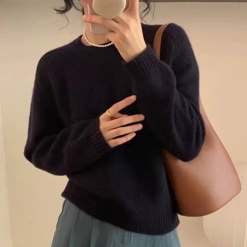 Lazy Style Knit Sweater For Women With Solid Color Design For Autumn Chill