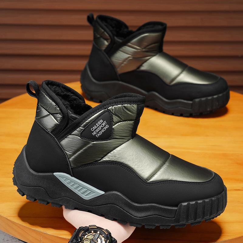 Мужские зимние теплые пушистые зимние ботинки, легкие нескользящие ботинки с подкладкой из искусственного меха, повседневные удобные короткие ботинки из искусственной кожи для ходьбы