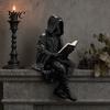 Resin Hooded Sculpture Gothic Dark Fantasy Reading Figurine, Mystery Figure Sculpture, Men Leisure Room Decor Sitting Grim Reaper Statue for