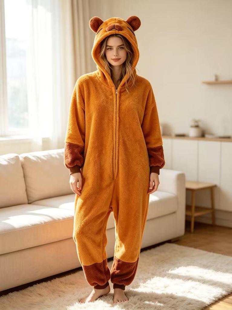 Unisex Onesie Capybara Kigurumi Adults Fleece Anime Pajamas Homewear Christmas Halloween Cosplay Costume Jumpsuit