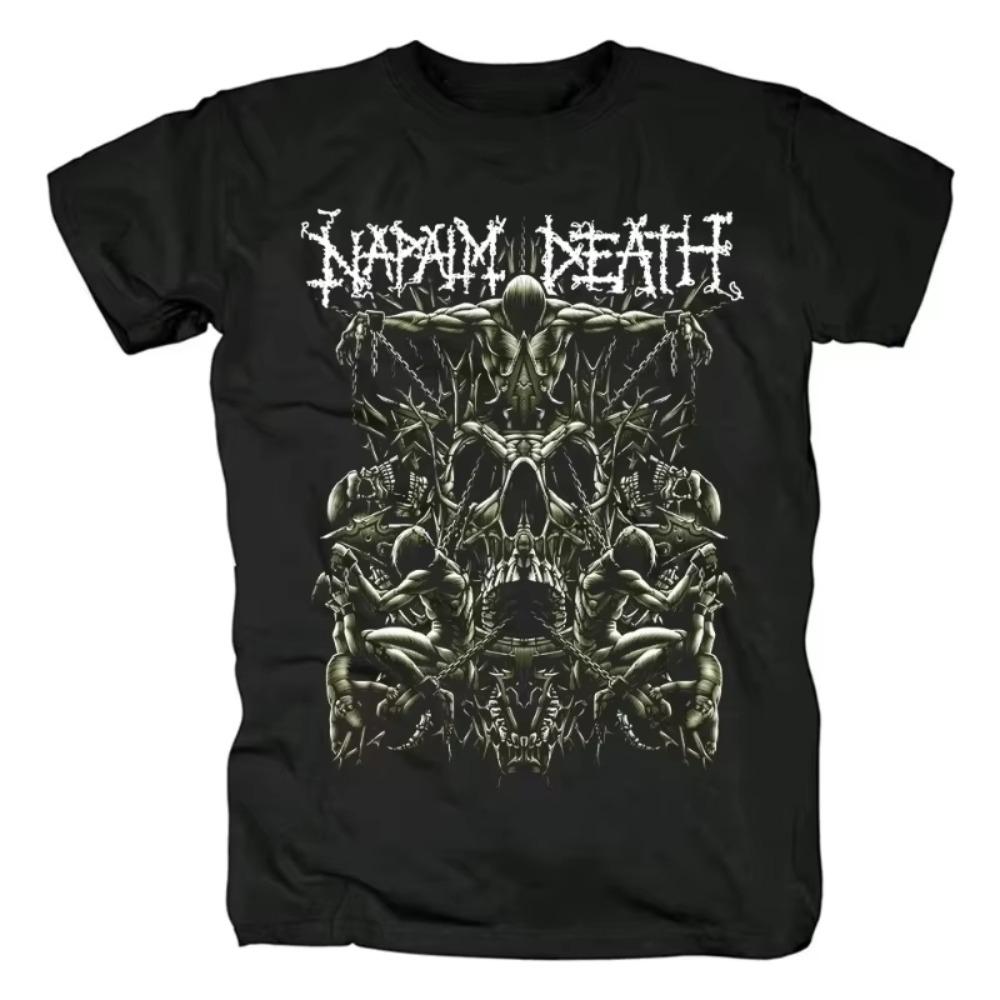 2025 Новая футболка Napalm Death Grinding Heavy Metal Хлопок Круглый вырез Уличный Хип-хоп Стиль Топ Ретро Удобная Уличная футболка