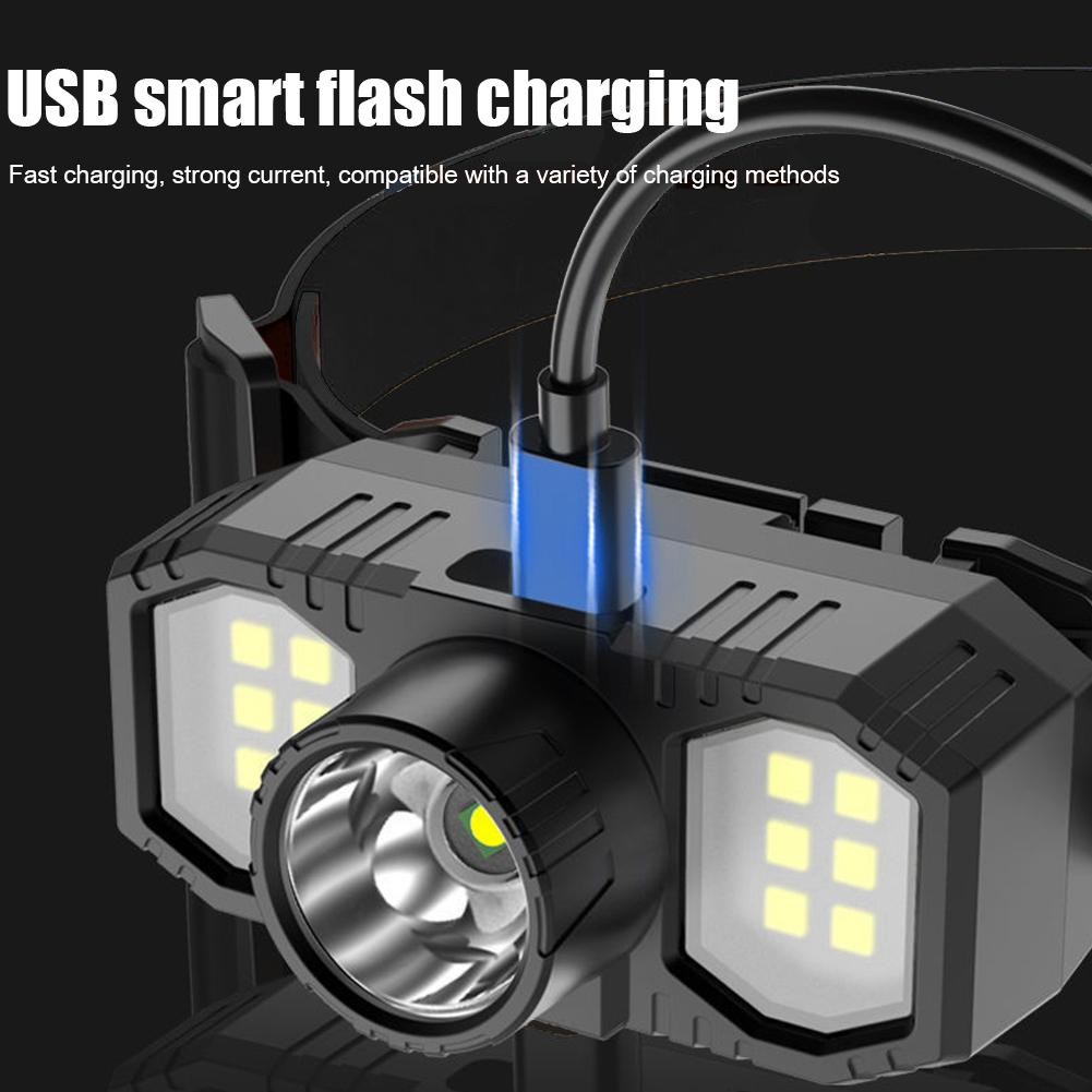 Мощный светодиодный налобный фонарь XPE+COB, перезаряжаемый через USB, сверхъяркий, водонепроницаемый, для кемпинга на открытом воздухе, пеших прогулок, работы