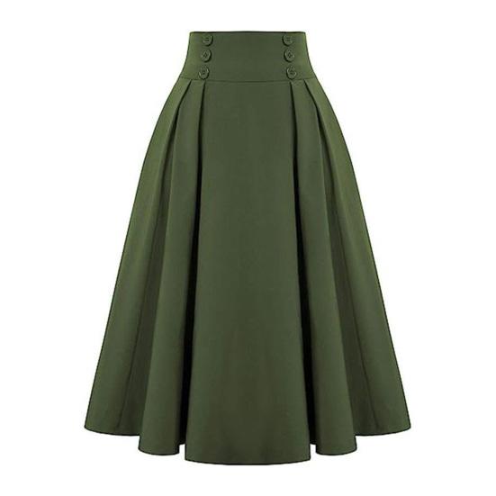 Женская юбка-миди с декором на пуговицах, цветная офисная повседневная юбка трапециевидной формы, однотонная женская юбка с высокой талией