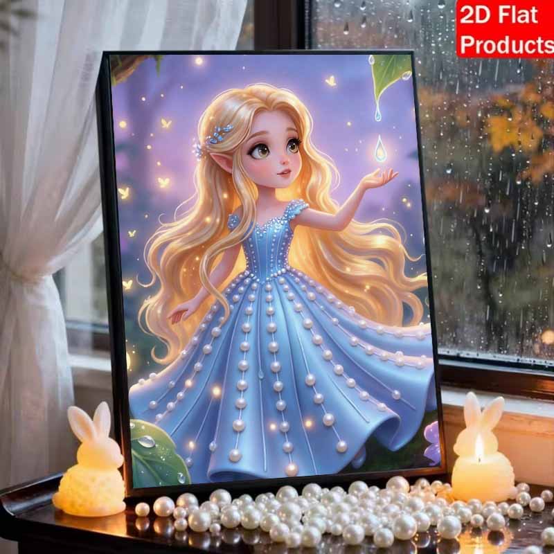 Disney Набор для рисования жемчугомДевочка-фея в синем платье в лесу светлячков Сверкающие поделки для рисования Домашнее украшение для стен Ручная работа Подарок