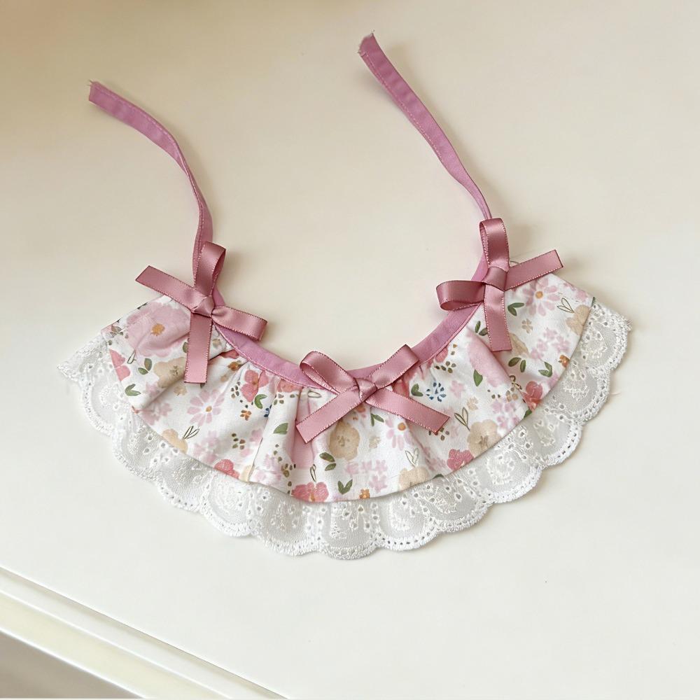 Cartoon Knitted Collar Lace Floral Bows Pet Bib Cute Cat Clothes Cat Accessories