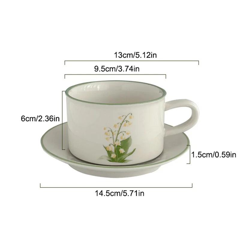 European Style Retro Ceramic Mug Flower Pattern Coffee Cup and Saucer Afternoon Tea Cup Dessert Plate Milk Juice Latte Cup Gift