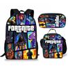 3 шт. Рюкзак для активного отдыха Fortnite Аниме Мультфильм Школьная сумка Большая вместимость Студенческие школьные сумки Пенал Милый и очаровательный Сумка для обеда Подарок на день рождения