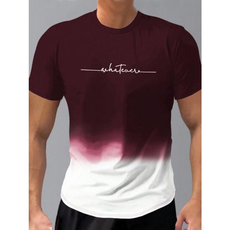 Летняя мода Мужской модный дизайн Градиентный цвет Принт букв Футболка Топ Дышащий Мягкий С коротким рукавом Мужская одежда Рубашка