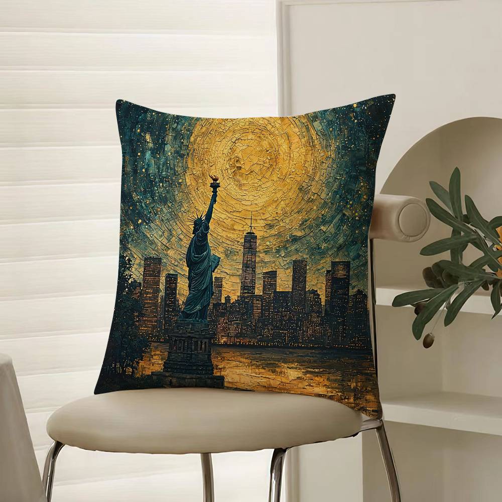 Подушка с изображением Статуи Свободы, Комфортная, для дивана-кровати, Шелковистая, элегантная, Невидимая молния, Декоративная наволочка