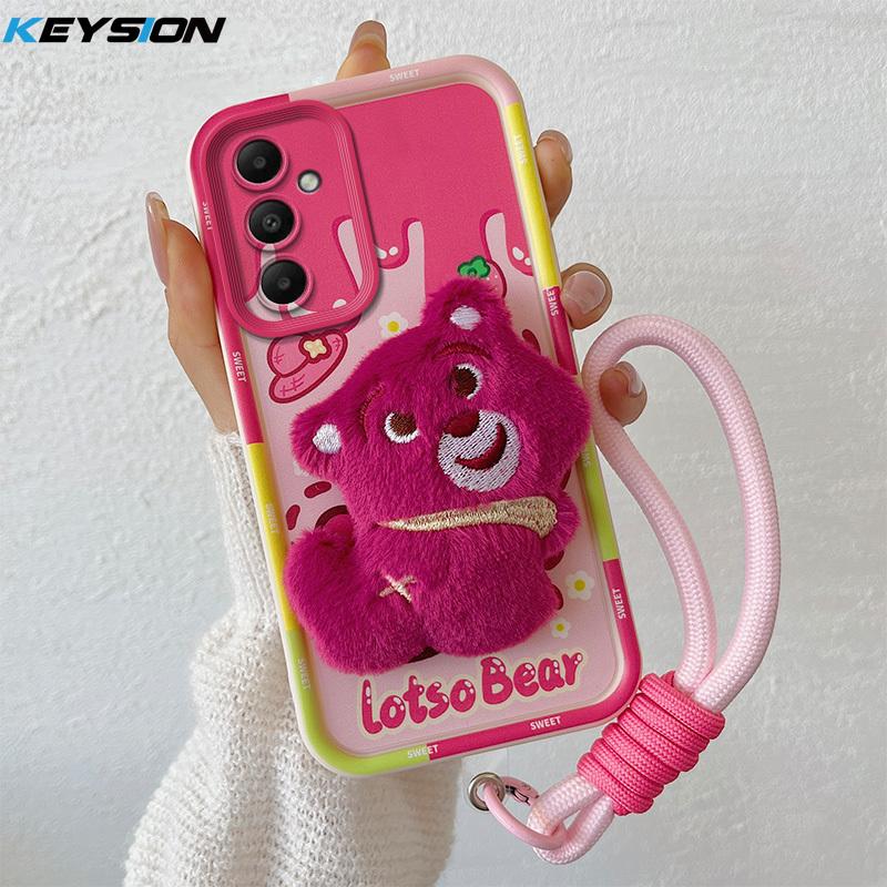 KEYSION Милый 3D мультяшный плюшевый чехол для Samsung A54 5G A34 A24 A14 со шнурком, силиконовый противоударный чехол для телефона Galaxy A04S