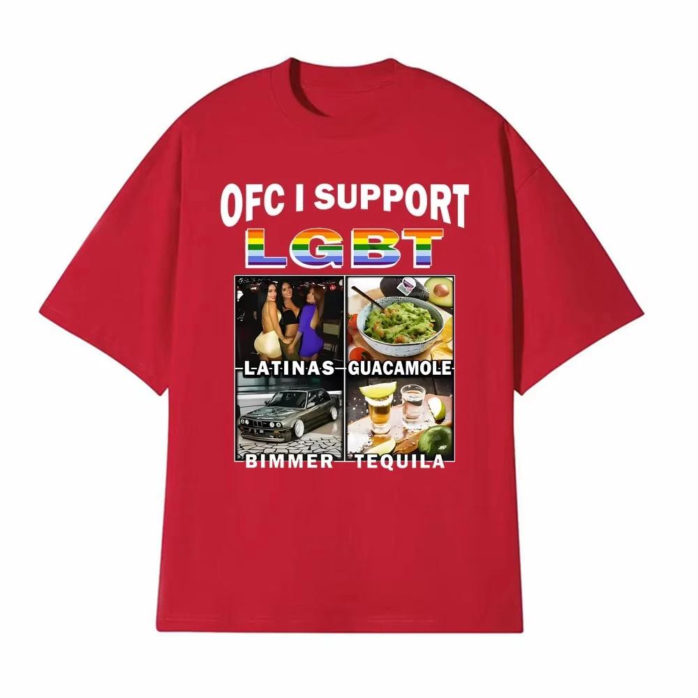 Funny Ofc Support LGBT Meme Print TShirt Mens Clothing Cotton Short Sleeve Loose T Shirts Retro Fashion Hip Hop Casual T Shirt