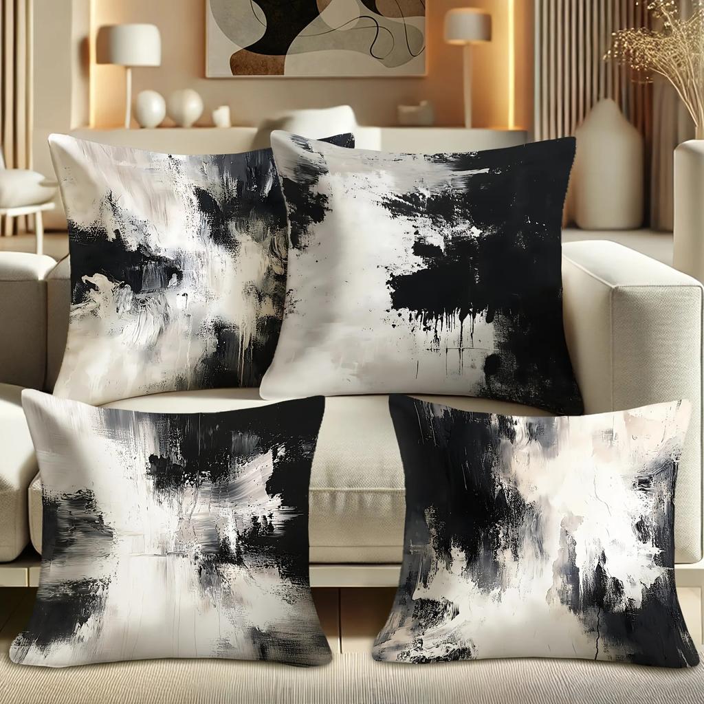 Abstract Black White Throw Pillow Covers Pattern Cushion Cover Suitable For Sofa Bedroom Car Pillow Cover
