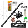 New Portable 1.8m-2.1m Telescopic Fishing Rod Gear Ratio 5.2:1 Reel Fishing Rod Kit Full Tools Spinning Reel Fishing Bait Accessories Bag