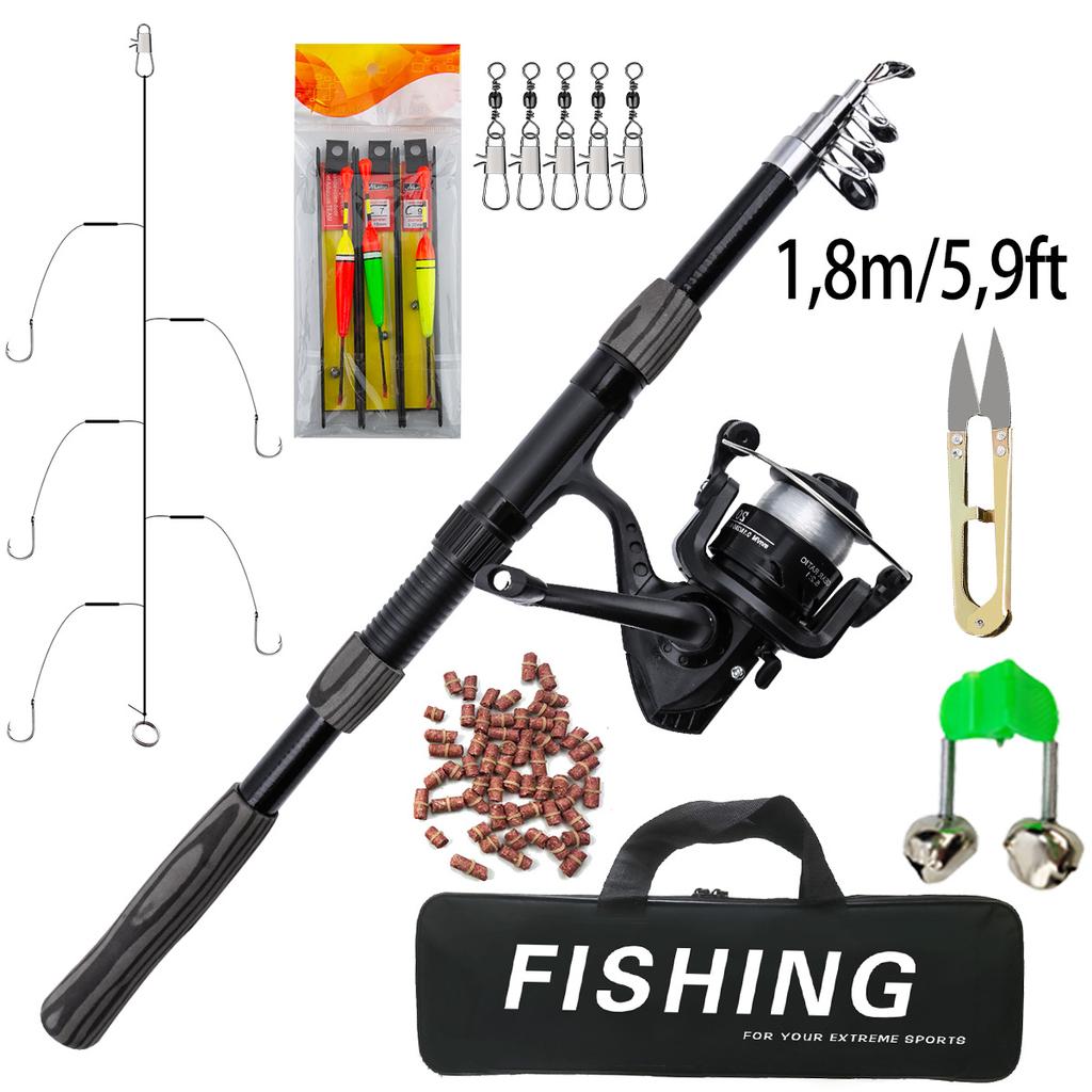 New Portable 1.8m-2.1m Telescopic Fishing Rod Gear Ratio 5.2:1 Reel Fishing Rod Kit Full Tools Spinning Reel Fishing Bait Accessories Bag