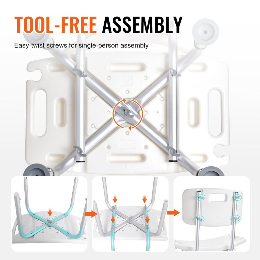 Shower Chair, Shower Seat with Back, Adjustable Height Shower Stool, Shower Chair for Inside Shower Bathtub, Non-slip Bathroom Bench Bath Chair for