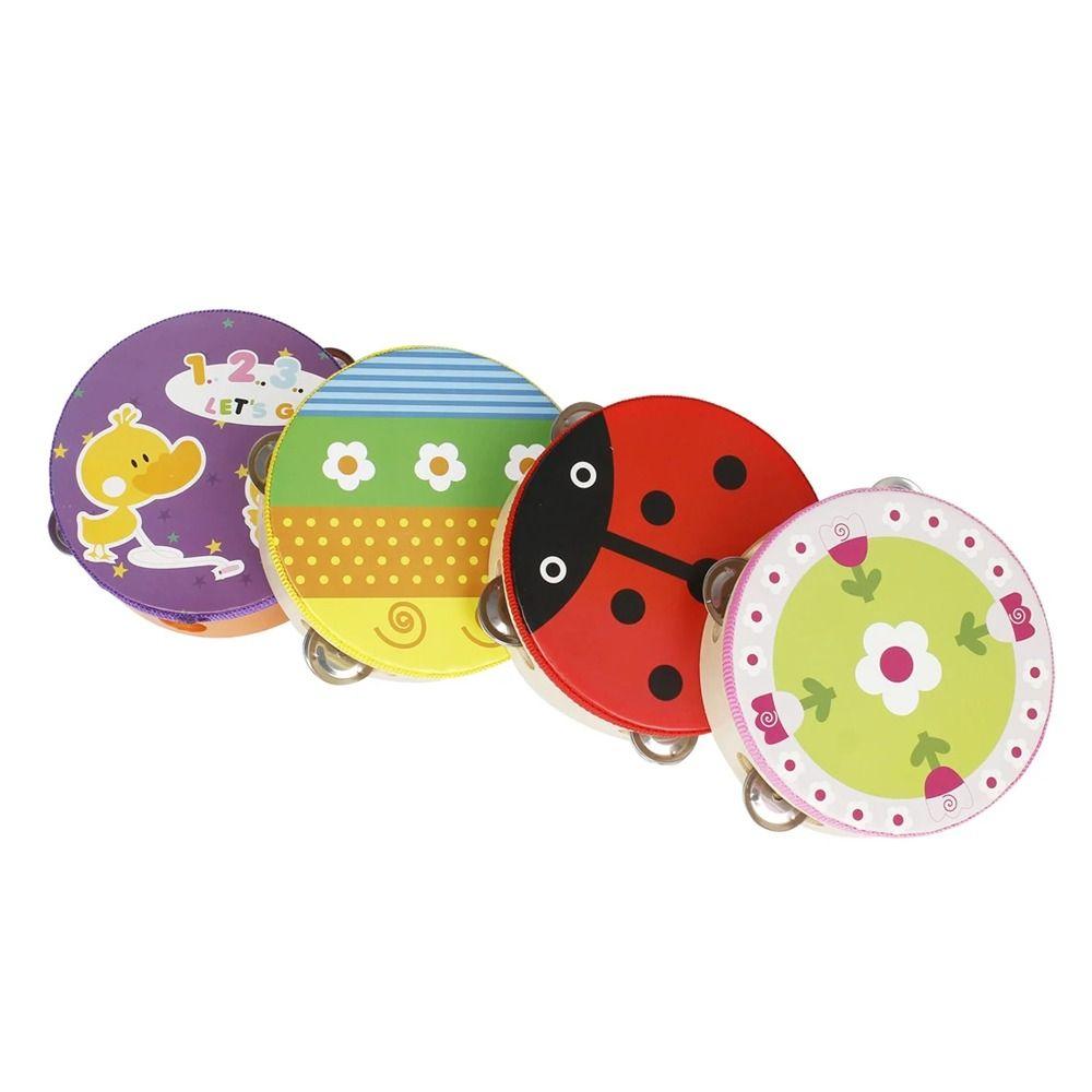 Music Toys Tambourine Cartoon Pattern Kids Bell Drum Children Hand Drum Baby Gifts