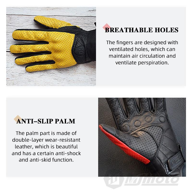 Men Women Leather Motorcycle Gloves Breathable Perforated Riding Touchscreen Compatible Anti-Slip