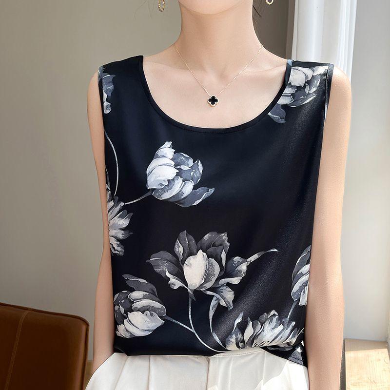 Женская атласная майка, новая свободная летняя безрукавка с круглым вырезом и принтом уксуса для костюма