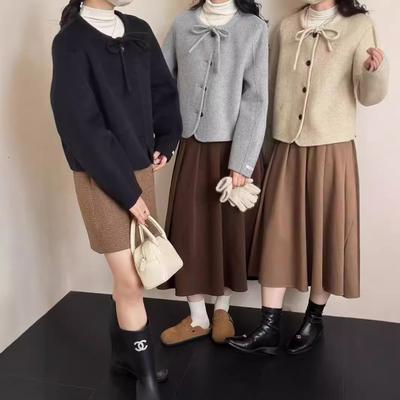 Новое осенне-зимнее двухстороннее шерстяное пальто, маленькое однотонное шерстяное пальто без воротника с завязками