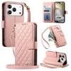 Для iPhone 17 16 15 14 13 12 Pro Max Кошелек-чехол через плечо, Стеганый чехол-книжка с карманом на молнии и держателем для карт, с ремешком-шнурком