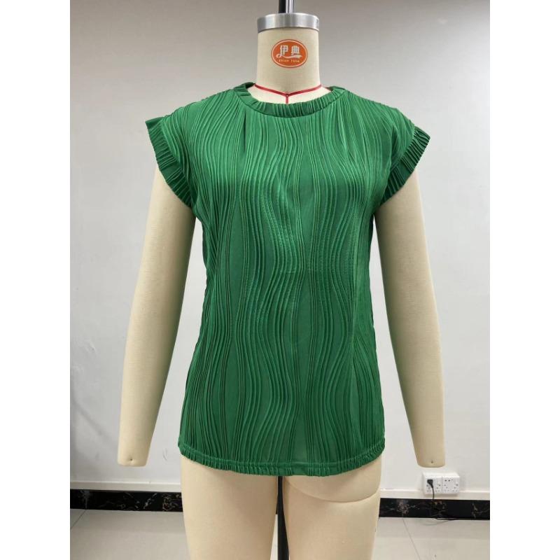 Женский топ-футболка с коротким рукавом и текстурой, с круглым вырезом