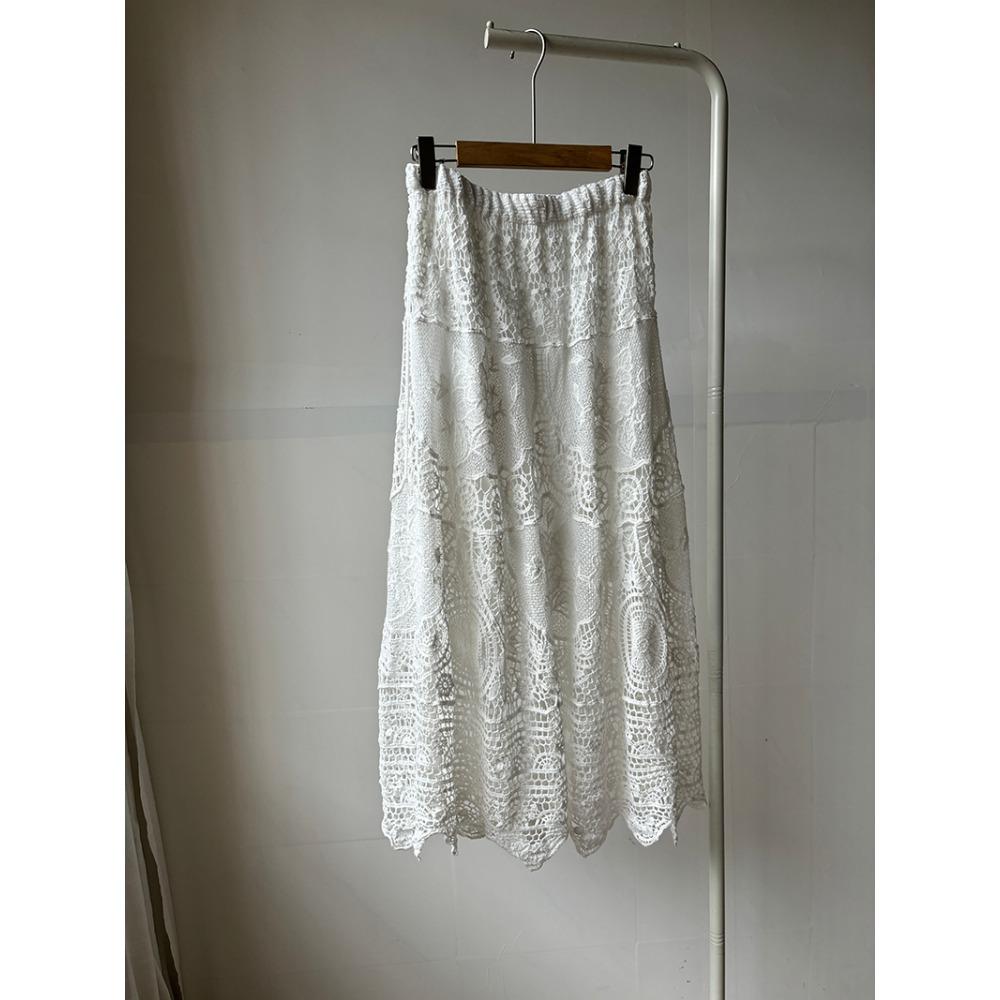 Dimanaf 2025 Новая праздничная юбка женская вязаная кружевная длинная однотонная ажурная сексуальная ажурная летняя стильная базовая юбка