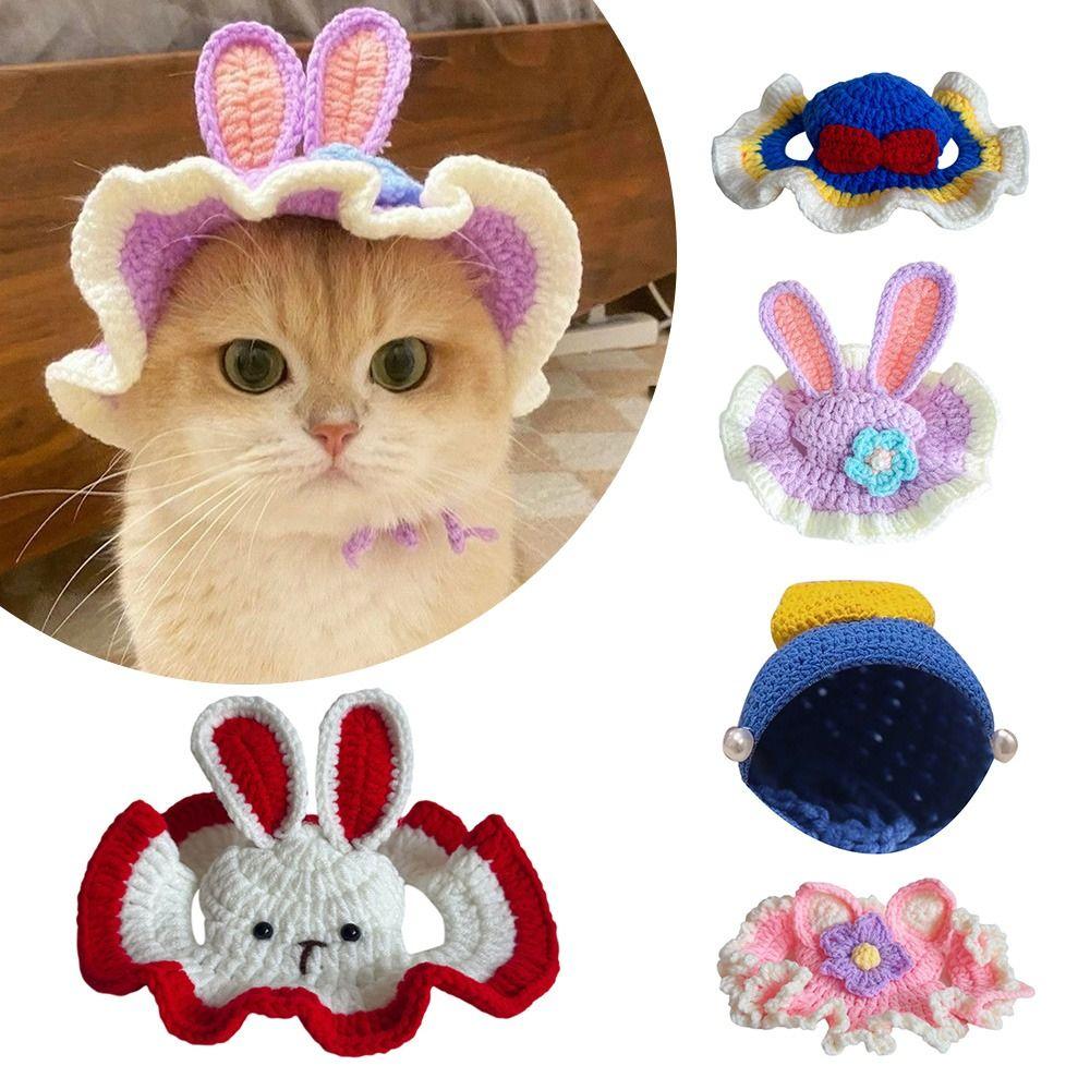 Изысканная эластичная вязаная шапка для щенков и котят, забавная шапка для питомцев ручной работы, головной убор для косплея на вечеринку для питомцев, вечеринка