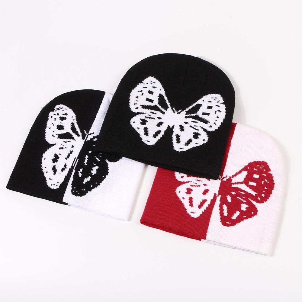 New Butterfly Pattern Knitted Wool Hat Fashionable Warm Casual Street Style Hat Unisex