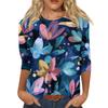 Women's Fashion Casual Round Neck Three-quarter Sleeve Retro Floral Print T-shirt Top