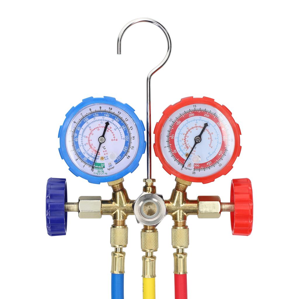 Набор манометров коллектора, инструмент для заправки хладагента для кондиционирования воздуха, латунный двухклапанный манометр с