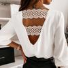 Fashion Sexy Spring and Autumn Long-sleeve Shirt V-neck Back Hollow Lace Stitching Shirt Korean Office White Blouse