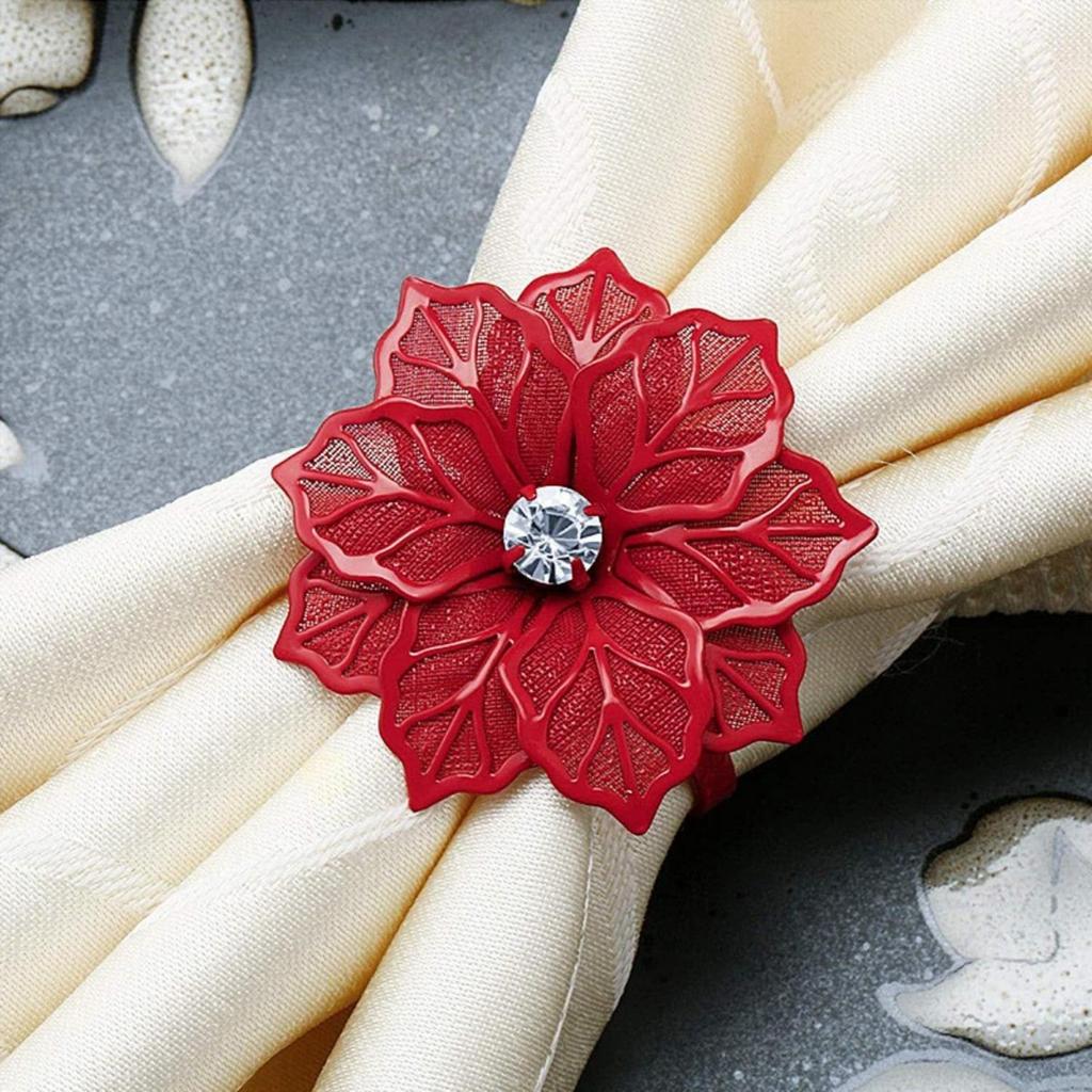 10pcs Napkin Rings Alloy Hollow Out Flower Napkin Holder Dinning Table Napkin Ring for Dinner Parties Wedding Banquet Family Gatherings Table Decor