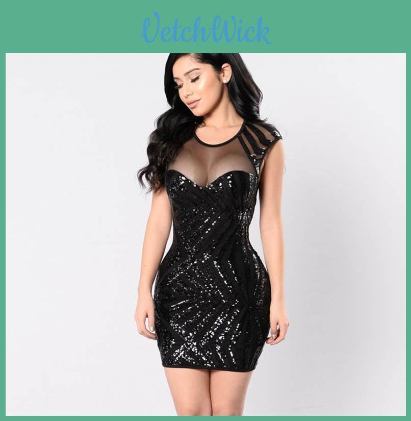 Sequins Mesh Womens Bandage Bodycon Dress Party Cocktail Dress Club Mini Dress