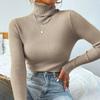 Женский вязаный свитер с высоким воротником, базовый свитер, вязаный топ облегающего кроя