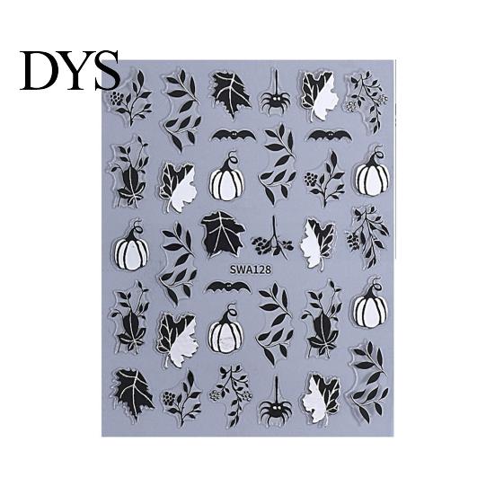 Halloween Nail Accessories Pumpkin Art Stickers, Spider Web Plants Leaves Manicure Decals Decor Decals, Self-Adhesive Stickers for Women and Girls