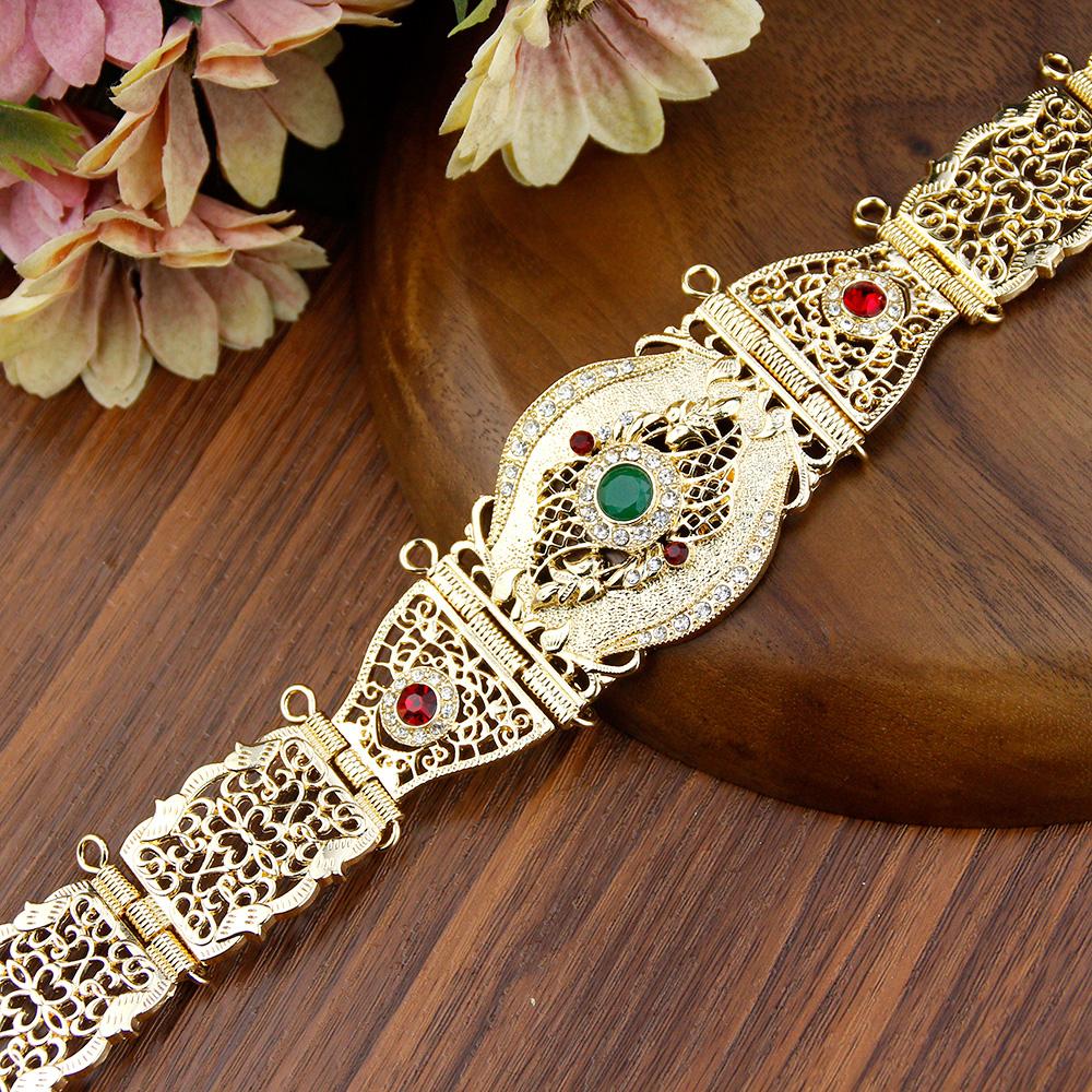 Gold Color Crystal Thin Belt For Women Waist Chain Adjustable Length Ethnic Bride Wedding Jewelry