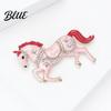 Unisex Brooch Pin Galloping Horse Enamel Rhinestones Studded Sophisticated Chinese