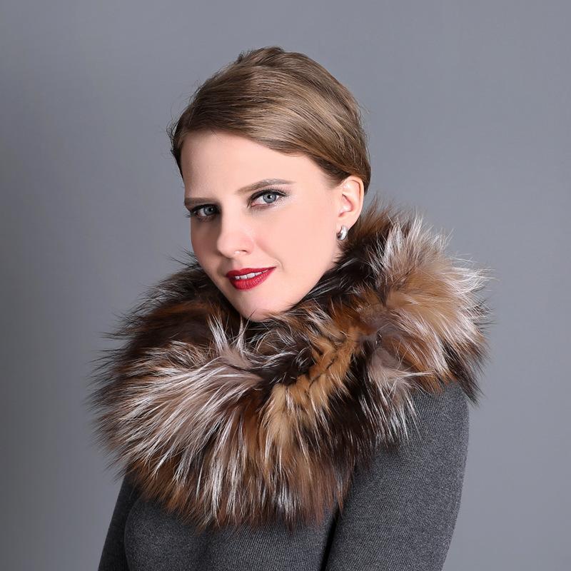 Зимний универсальный теплый меховой шарф, шарф из лисьего меха, плетеный из меха серебристой лисицы, большой меховой шарф, шейный платок