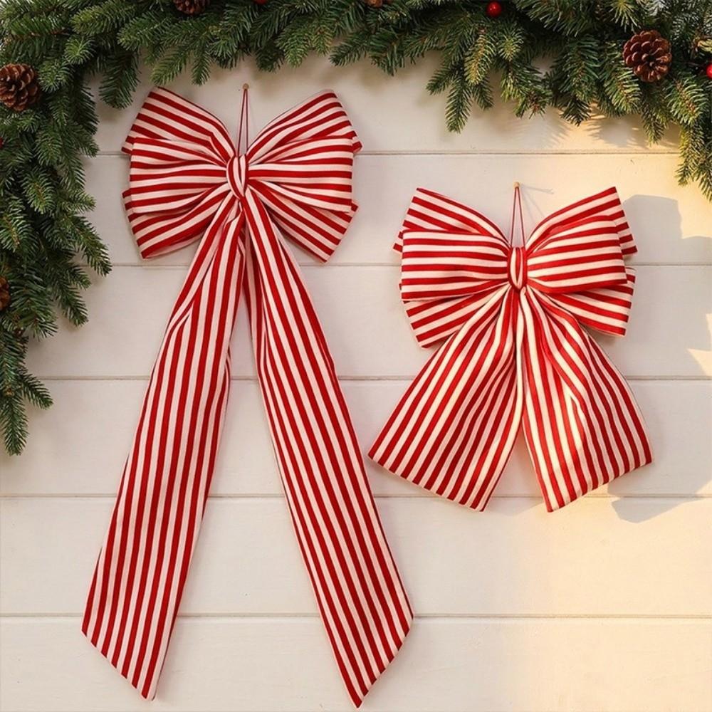 Stripe Christmas Tree Topper Bow DIY Christmas Wreaths Bow Tree Bow with Long Tails Home Decor