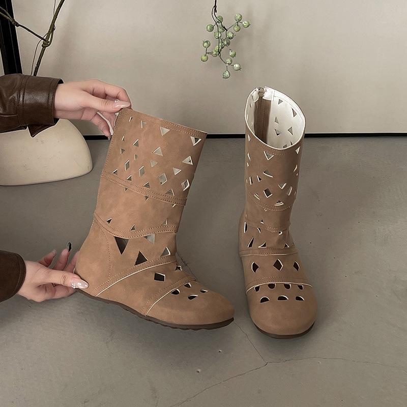 Секундный товар~ Богемный стиль нишевый дизайн внутренняя высота увеличение рыцарские сапоги женские полые резные тонкие сапоги