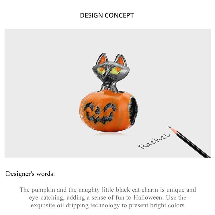 BAMOER, стерлинговое серебро 925 пробы, эмаль, Хэллоуин, смайлик, тыквы и игривый черный кот, очаровательные бусины для женщин, ювелирные украшения
