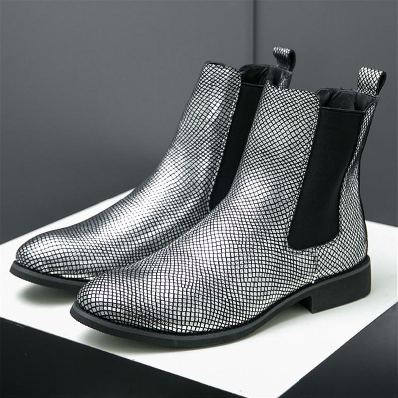 Дизайнерская новинка, зимняя мода, ботильоны челси, мужские остроносые золотые серебристые повседневные ботинки, высокие кеды, zapatos hombre
